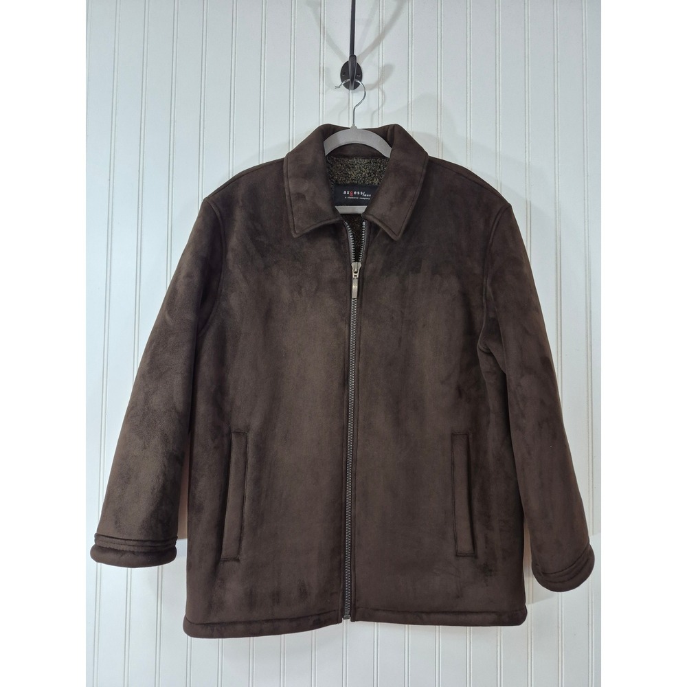 Axcess Claiborne Men Faux Suede Sherpa Lined Jacket Dark Brown Full Zip Medium